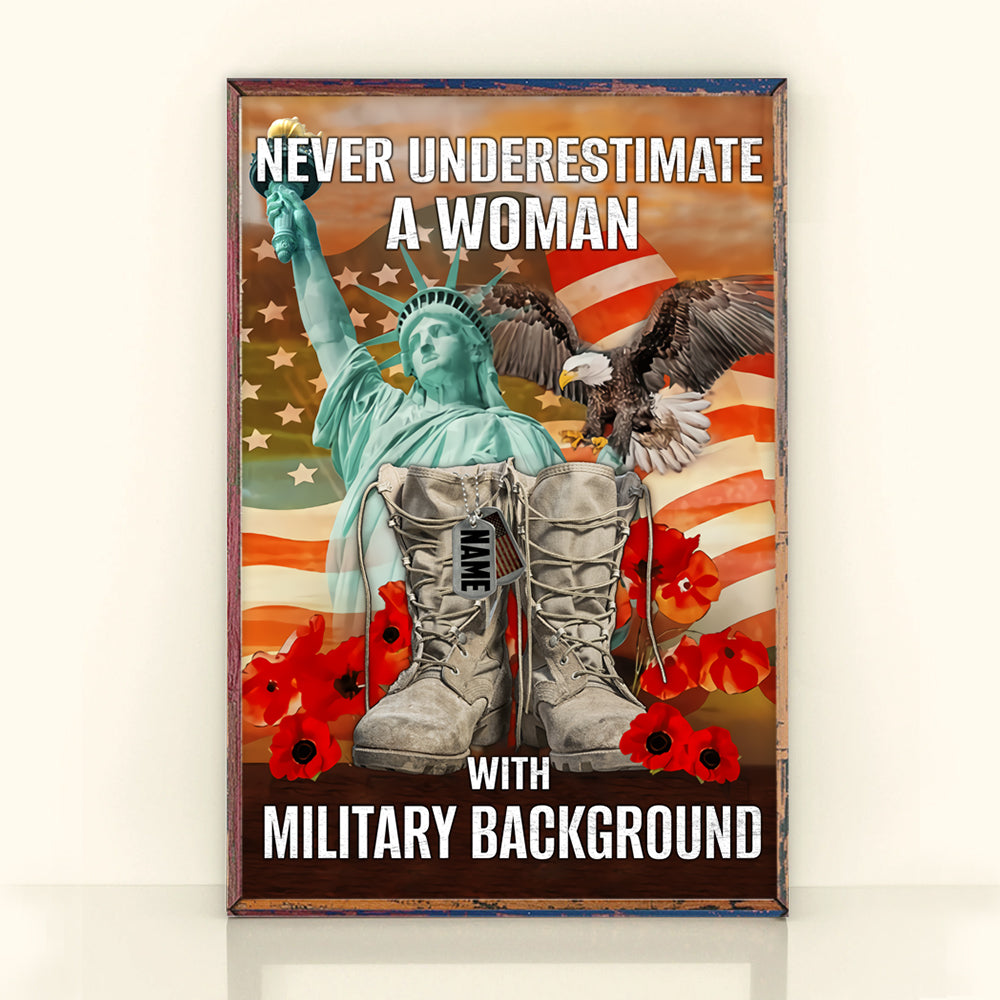 Veteran Custom Poster Never Underestima A Woman With Military Background Personalized Gift