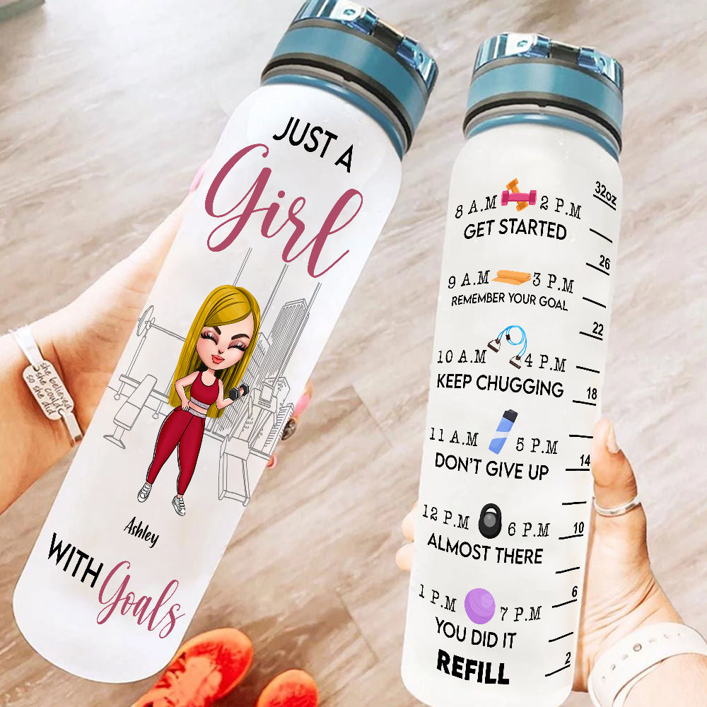 Gym Custom Tracker Bottle Just A Girl With Goals Personalized Gift