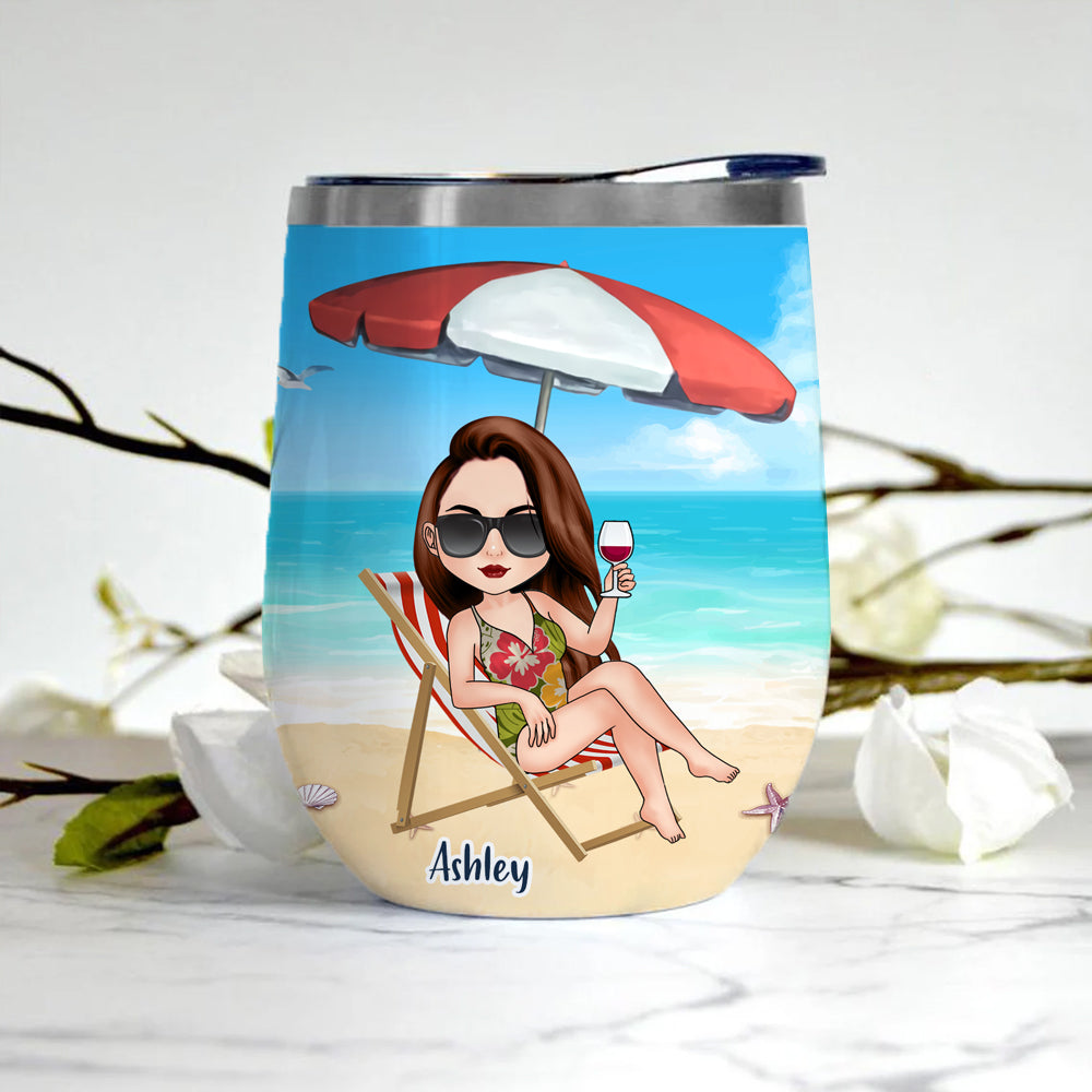 Teacher Custom Wine Tumbler Teach I Thought You Said Beach Personalized Gift