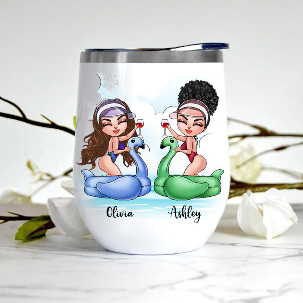 Bestie Custom Wine Tumbler Let The Shenanigans Begin Beaches It's A Girl's Trip Personalized Best Friend Gift