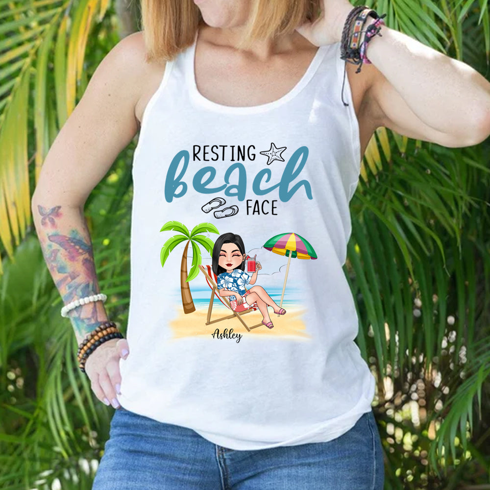 Bestie Custom Tank Top Resting Beach Face Personalized Best Friend Gift