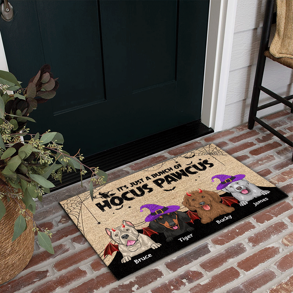 Dog Custom Doormat Just's A Bunch Of Hocus Pawcus Personalized Gift For Halloween