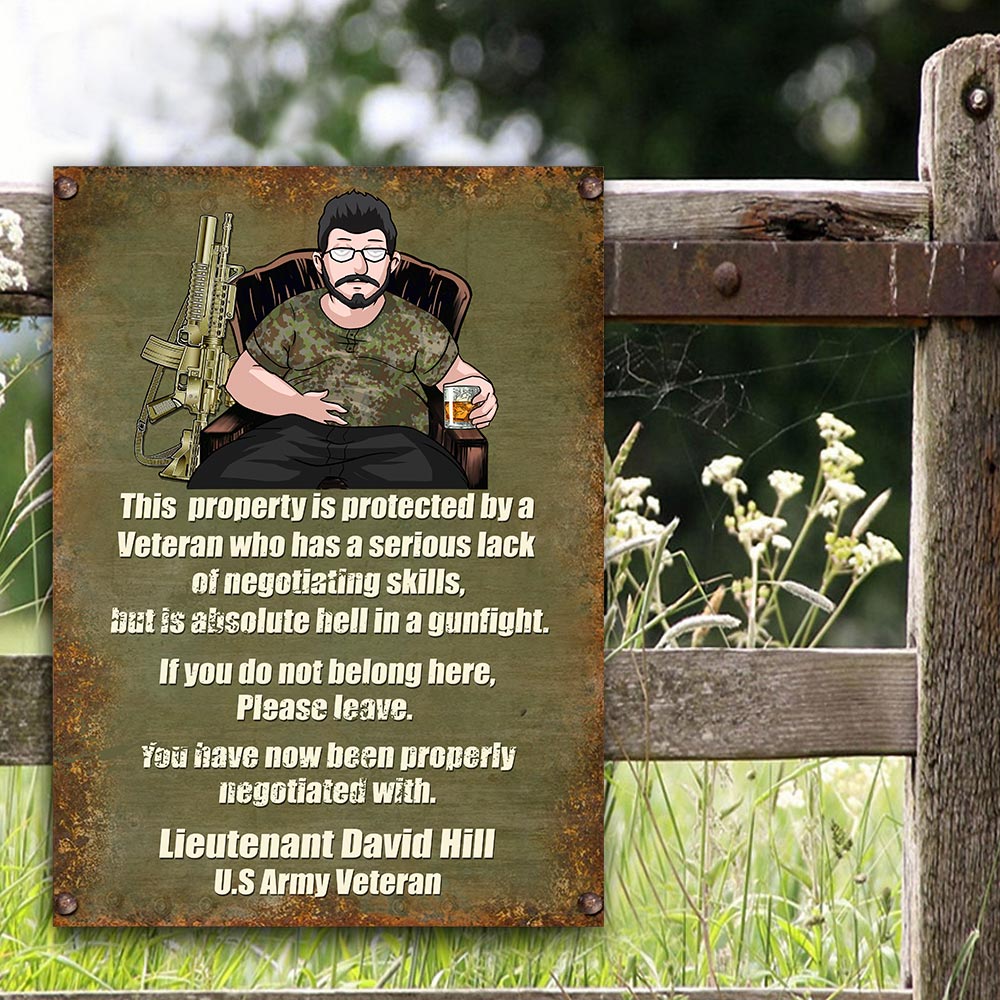 Veteran Custom Metal Sign This Property Is Protected By A Veteran Personalized Gift