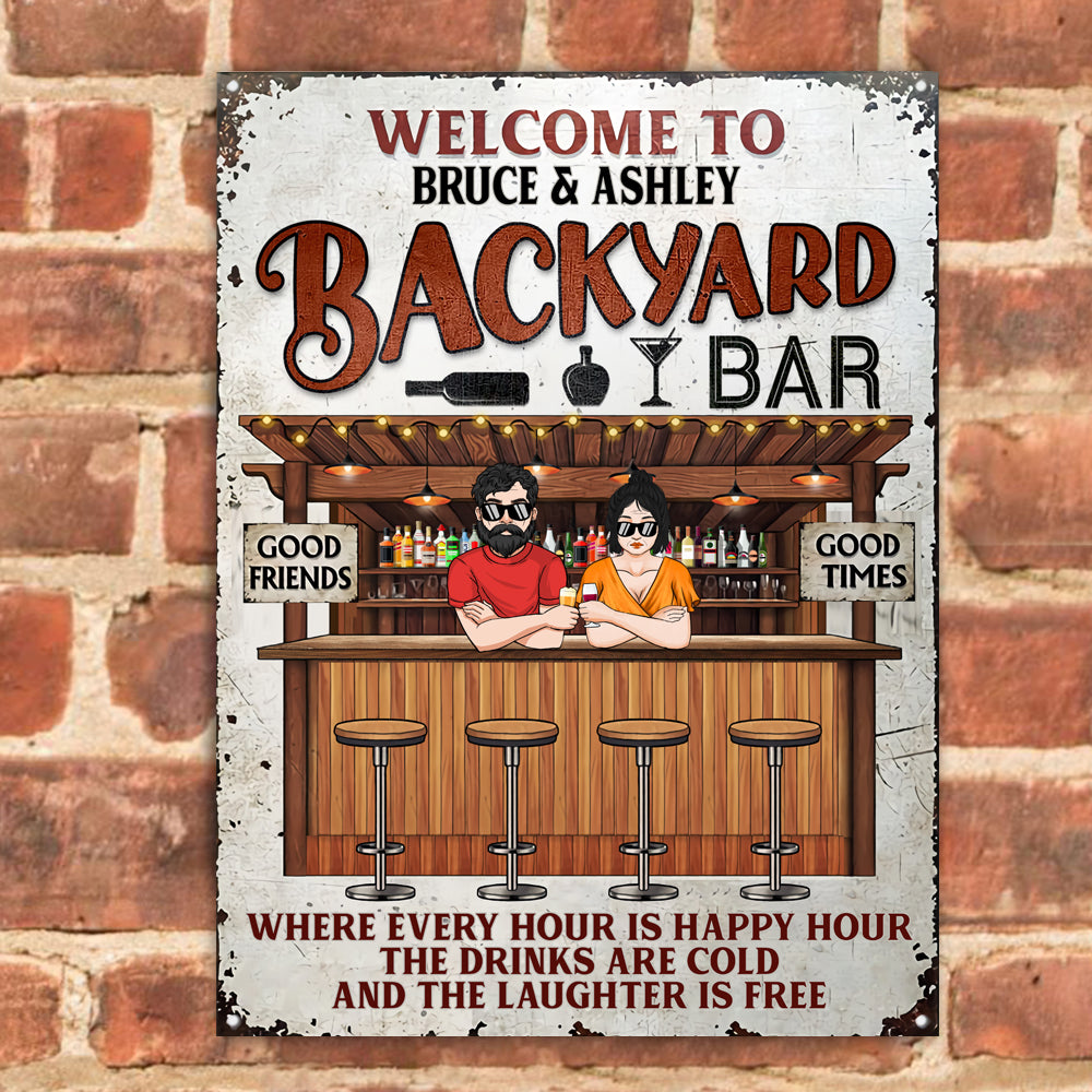 Backyard Bar Custom Metal Sign Where Every Hour Is Happy Hour Personalized Gift