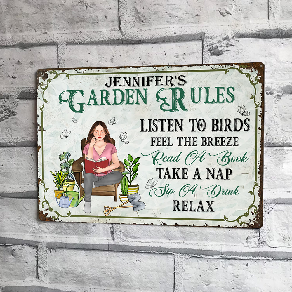 Gardening Custom Metal Sign Garden Rules Read A Book Sip A Drink Personalized Gift