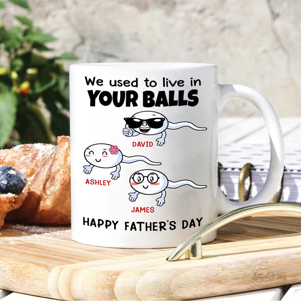 Father's Day Custom Mug We Used To Live In Your Balls Funny Personalized Dad Gift