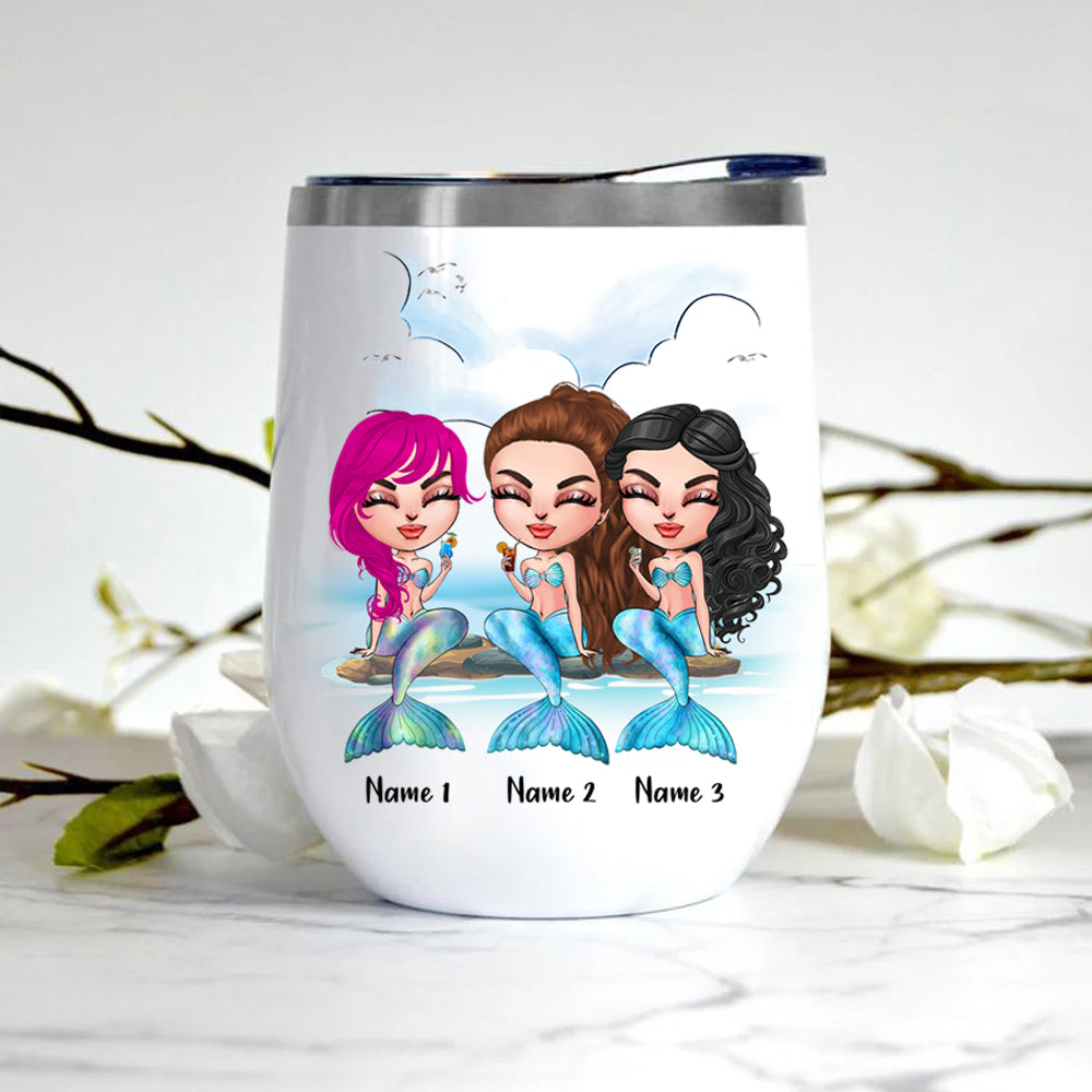 Mermaid Custom Wine Tumbler Beach Please We're Mermaids