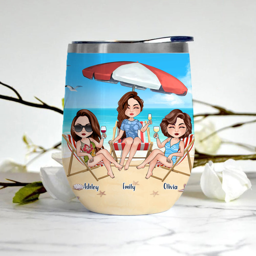 Bestie Custom Wine Tumbler Best Beaches Here's To Another Summer Personalized Best Friend Gift