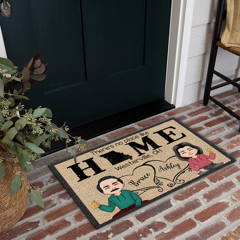 Couple Custom Doormat There's No Place Like Home State Of Love Personalized Gift