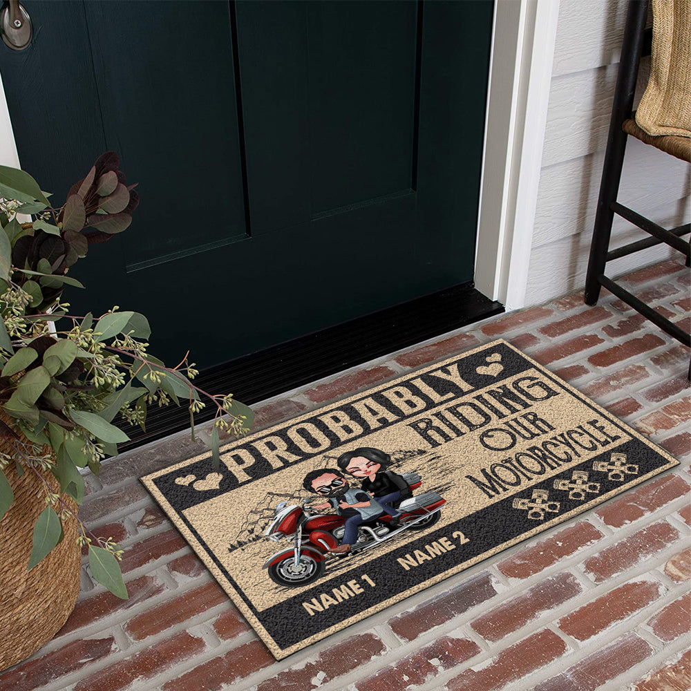 Biker Couple Custom Doormat Probably Riding Our Motorcycle Personalized Gift