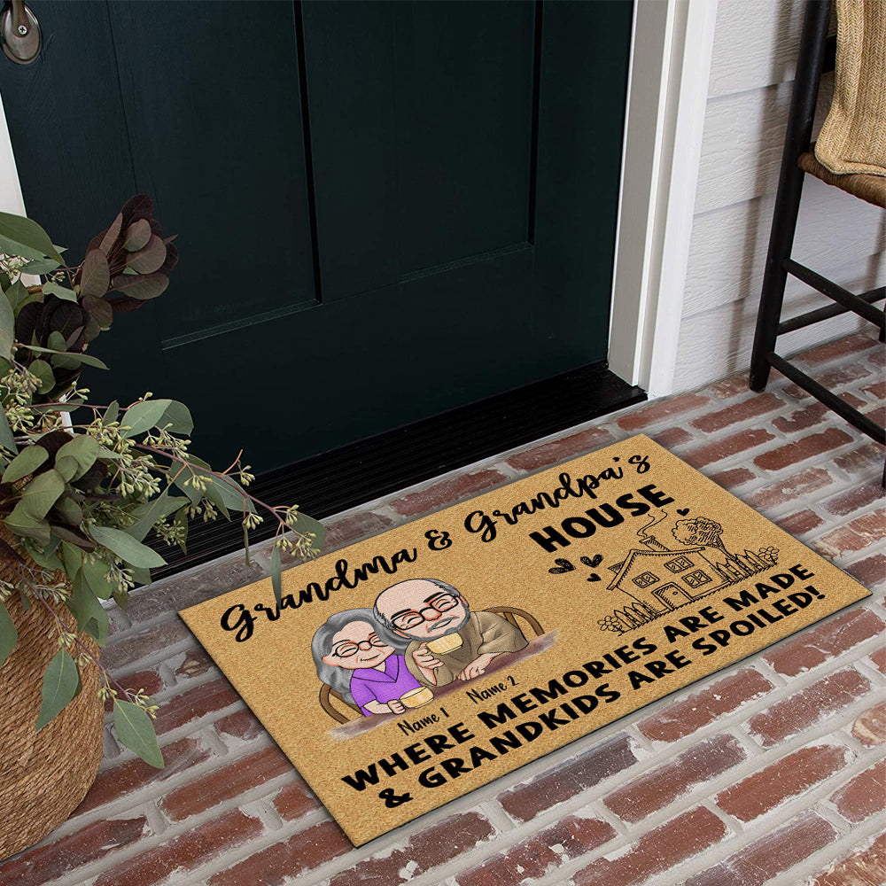 Grandparents Custom Doormat Where Memories Are Made Grandkids Are Spoiled Personalized Gift