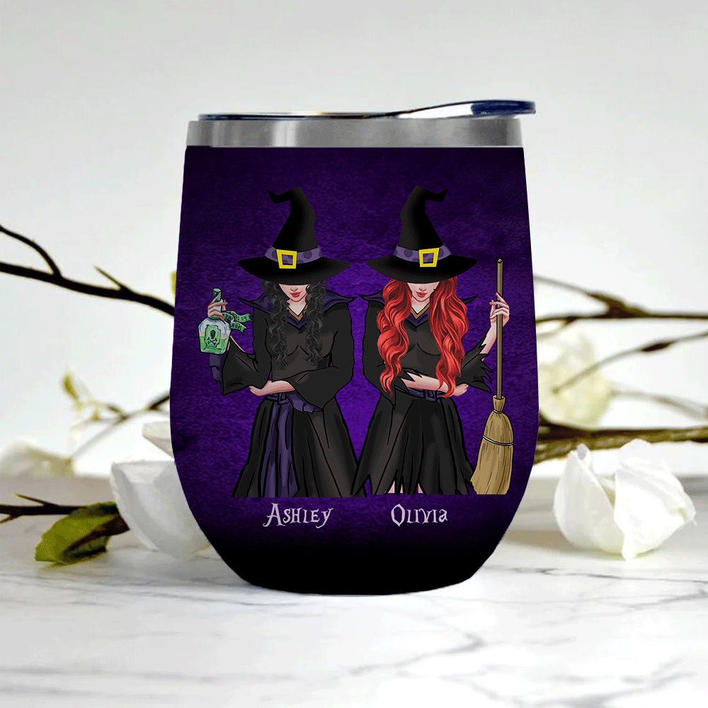 Witch Custom Wine Tumbler We're Not Sugar Spice We're Sage Hood Personalized Best Friend Gift