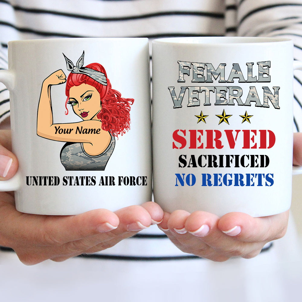 Female Veteran Custom Mug Served Sacrificed No Regrets Personalized Gift