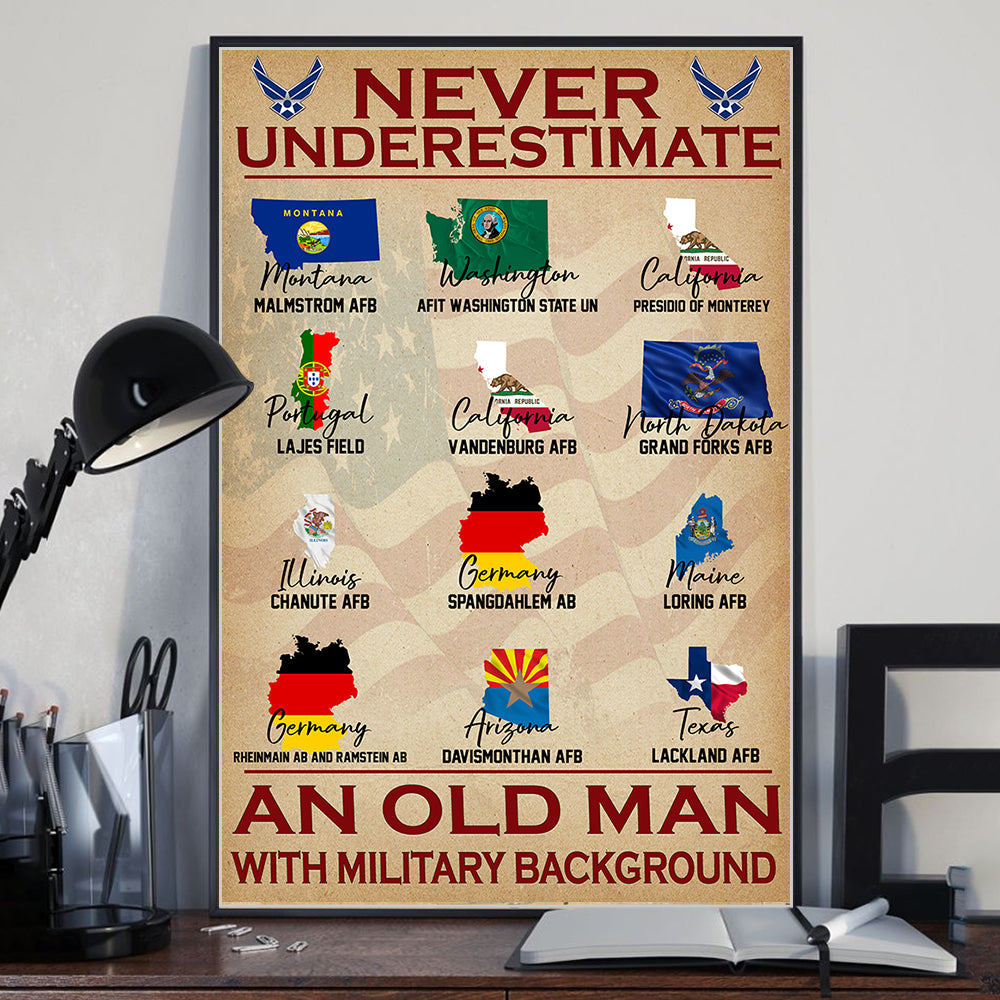 Veteran Custom Poster Never Underestimate An Old Man With Military Background Personalized Gift