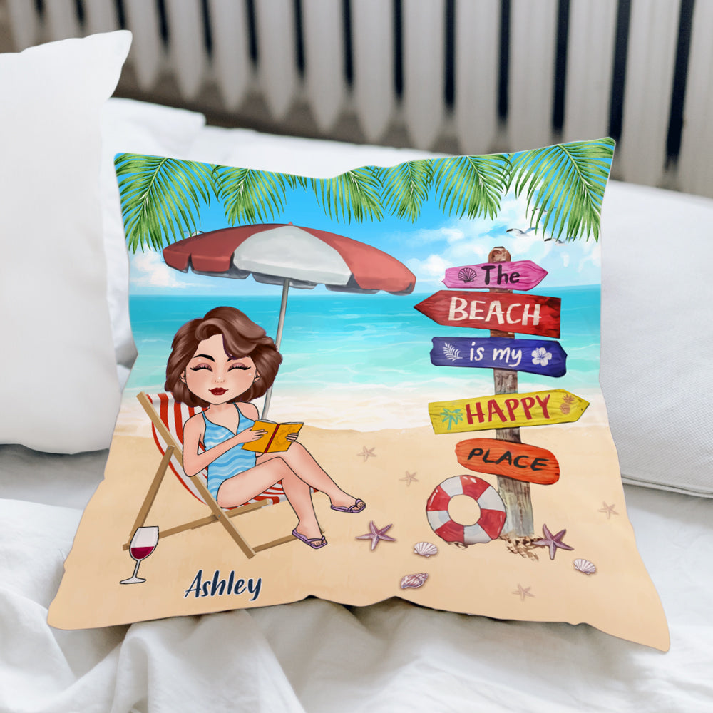 Book Lover Custom Pillow The Beach Is My Happy Place Personalized Gift