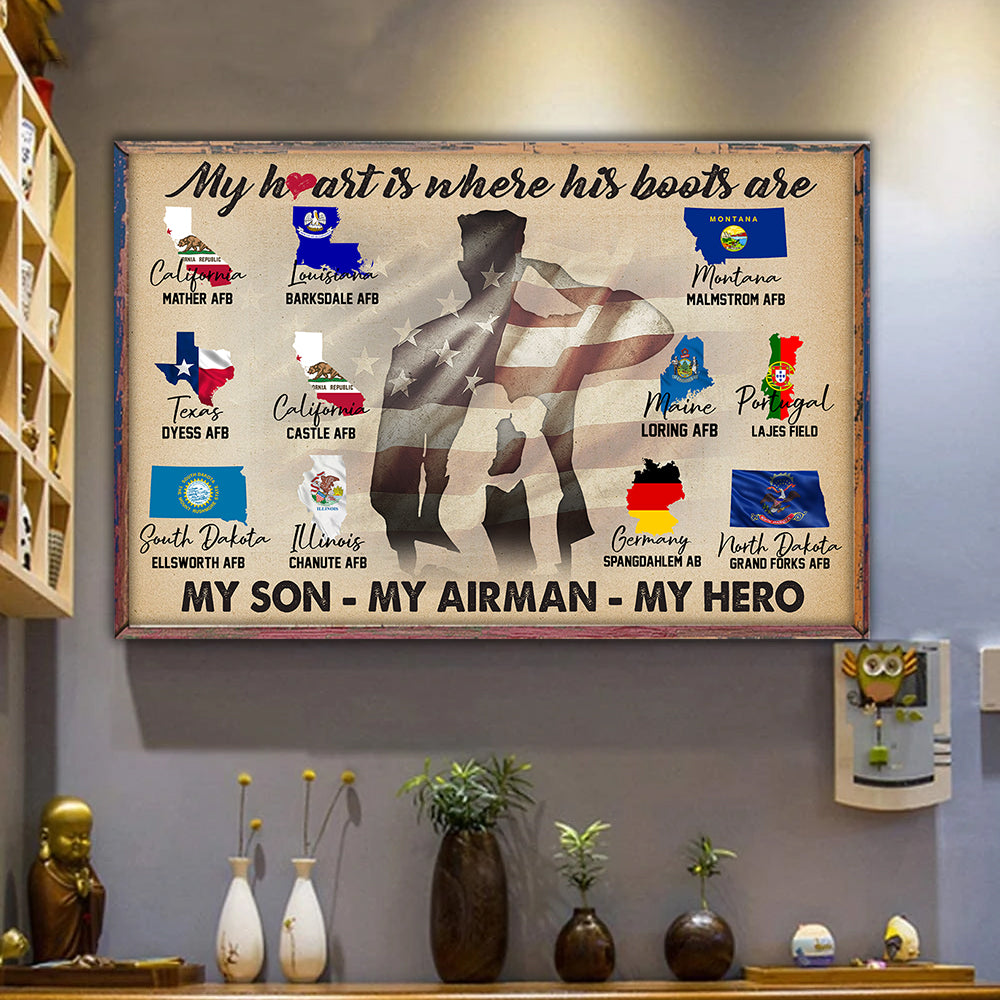 Veteran's Mom Custom Poster My Heart Is Where His Boots Are Personalized Gift