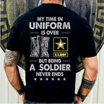 Army Veteran Custom Shirt My Time In Uniform Is Over But Being A Soldier Never End Personalized Gift