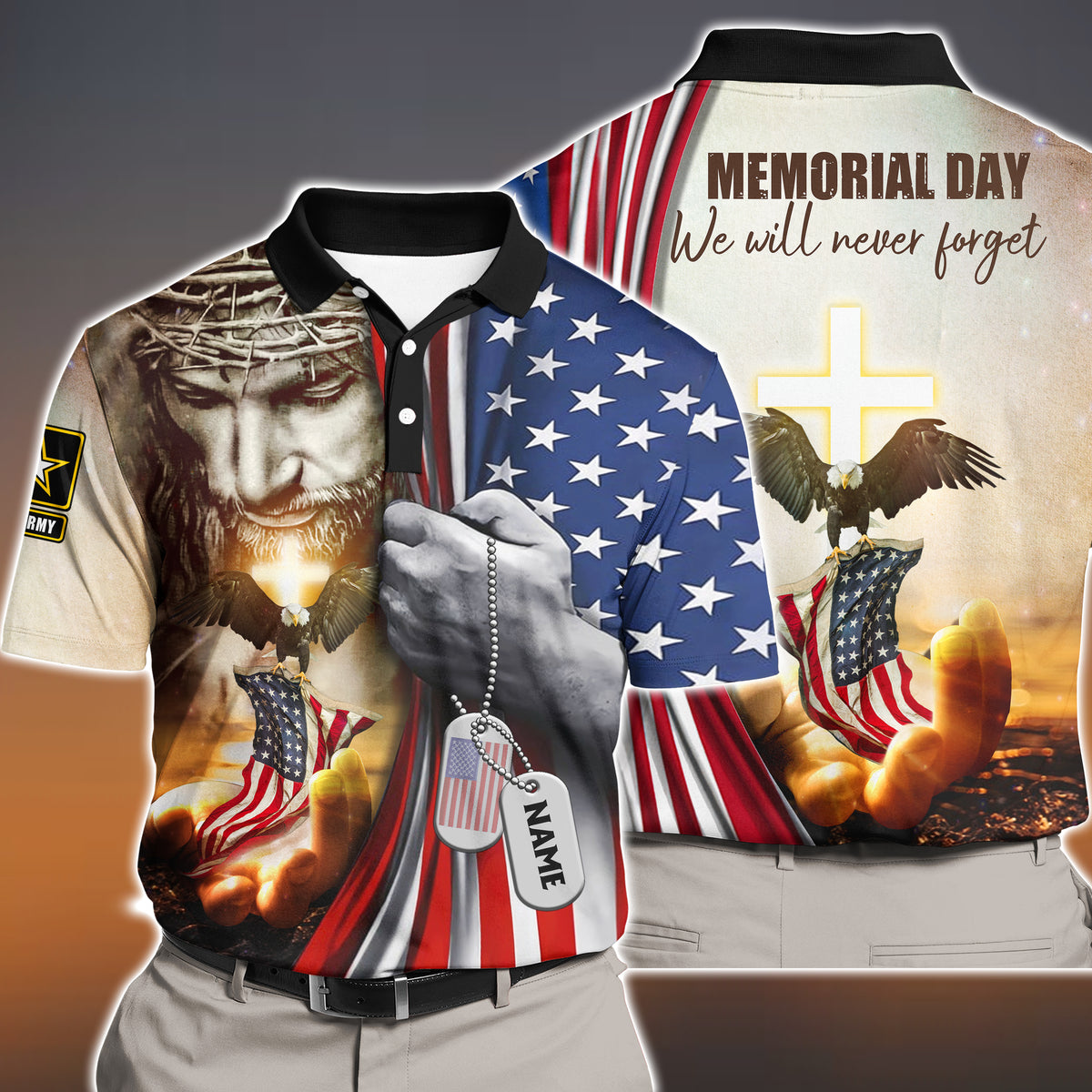 Veteran Custom Polo Shirt One Nation Under God Personalized Gift for Memorial Day