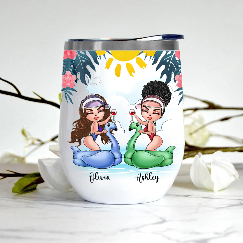 Bestie Custom Wine Tumbler Beaties And The Beach Summer Personalized Best Friend Gift