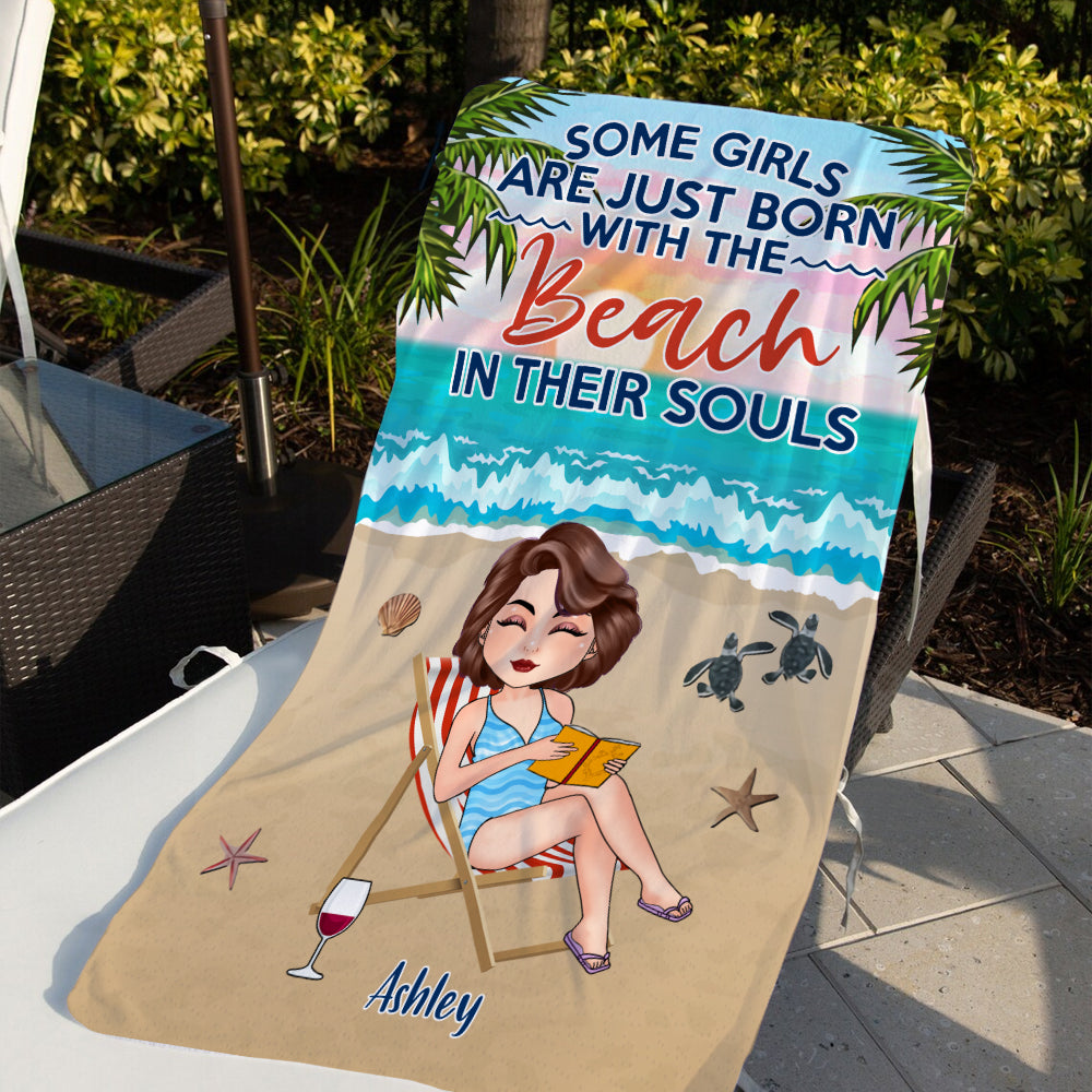 Book Lover Custom Beach Towel Some Girls Are Born With The Beach Personalized Gift