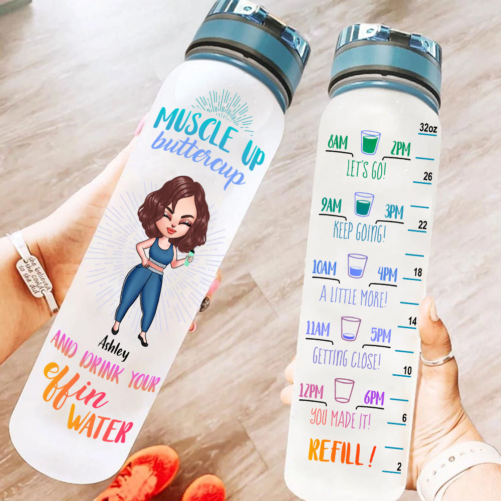 Gym Custom Tracker Bottle Muscle Up Buttercup Drink Your Effing Water Personalized Fitness Gift