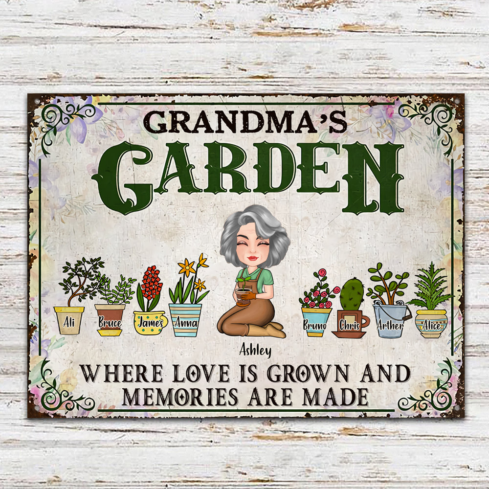 Grandma Garden Custom Metal sign Where Love Is Grown Personalized Gift