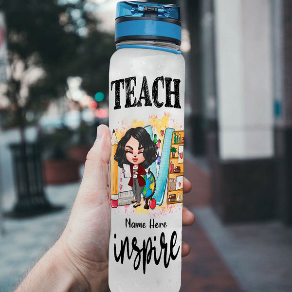 Personalized Will Teach For Flair Pens Funny Teacher Inspiration  Motivational Water Tracker Bottle with Time Marker