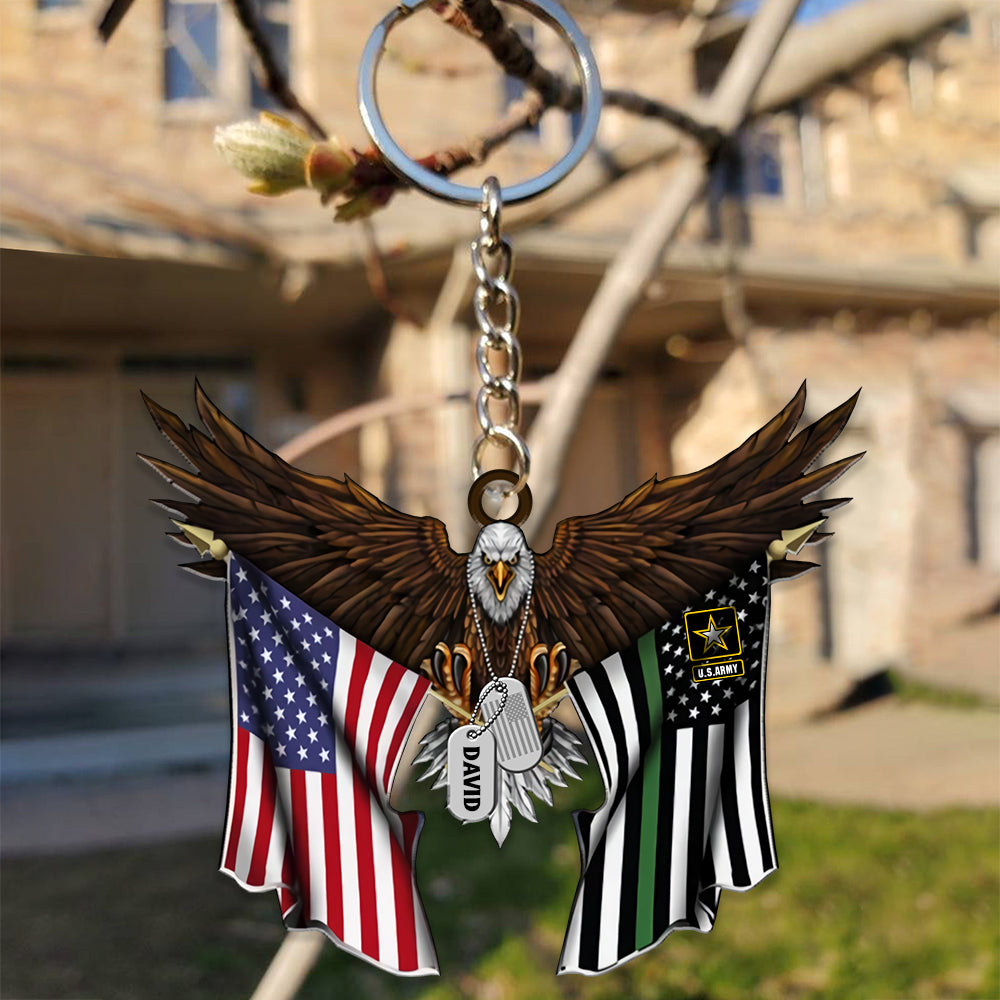 Veteran Custom Keychain Eagle Flag Personalized Gift