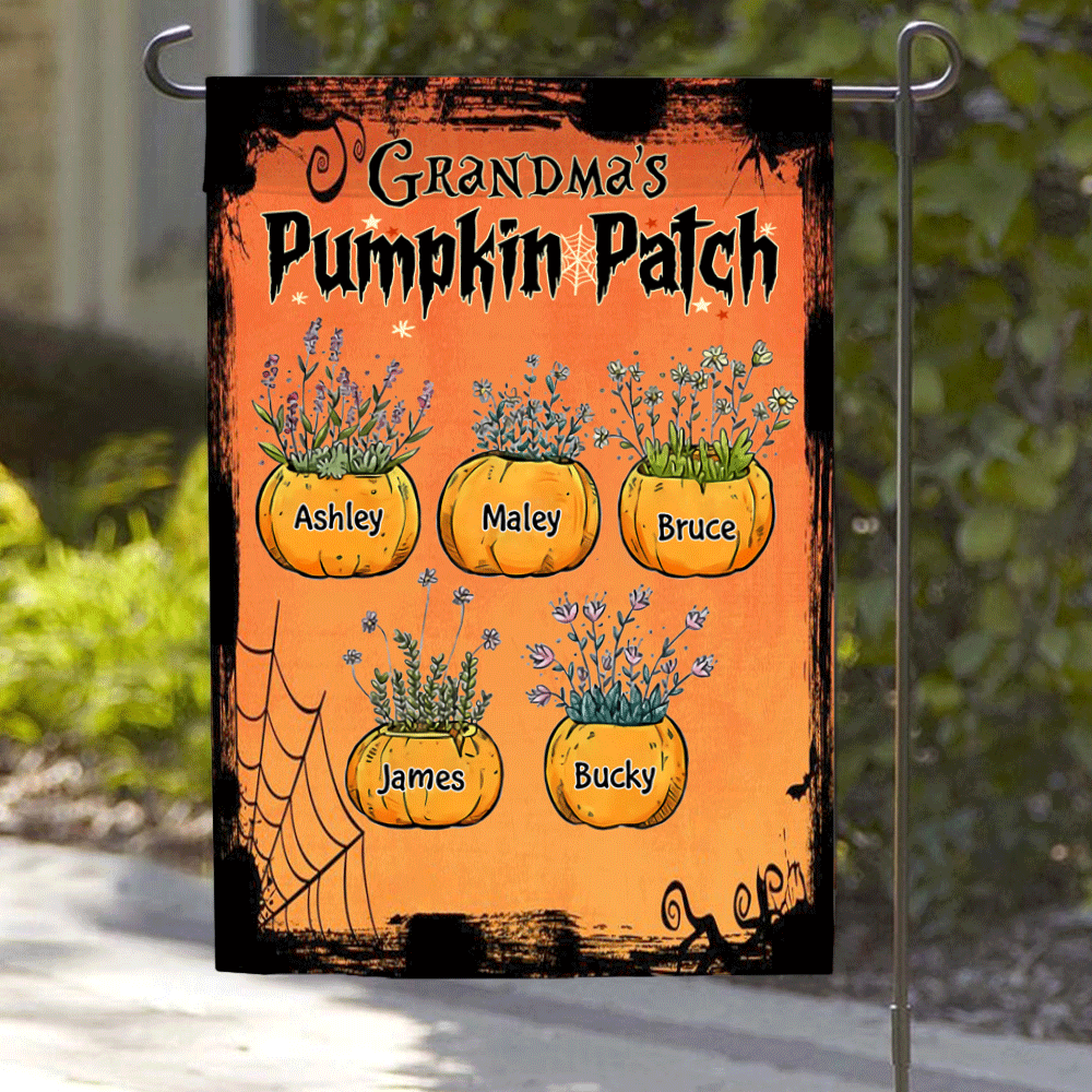 Halloween Custom Garden Flag Grandma's Pumpkin Patch Personalized Gift