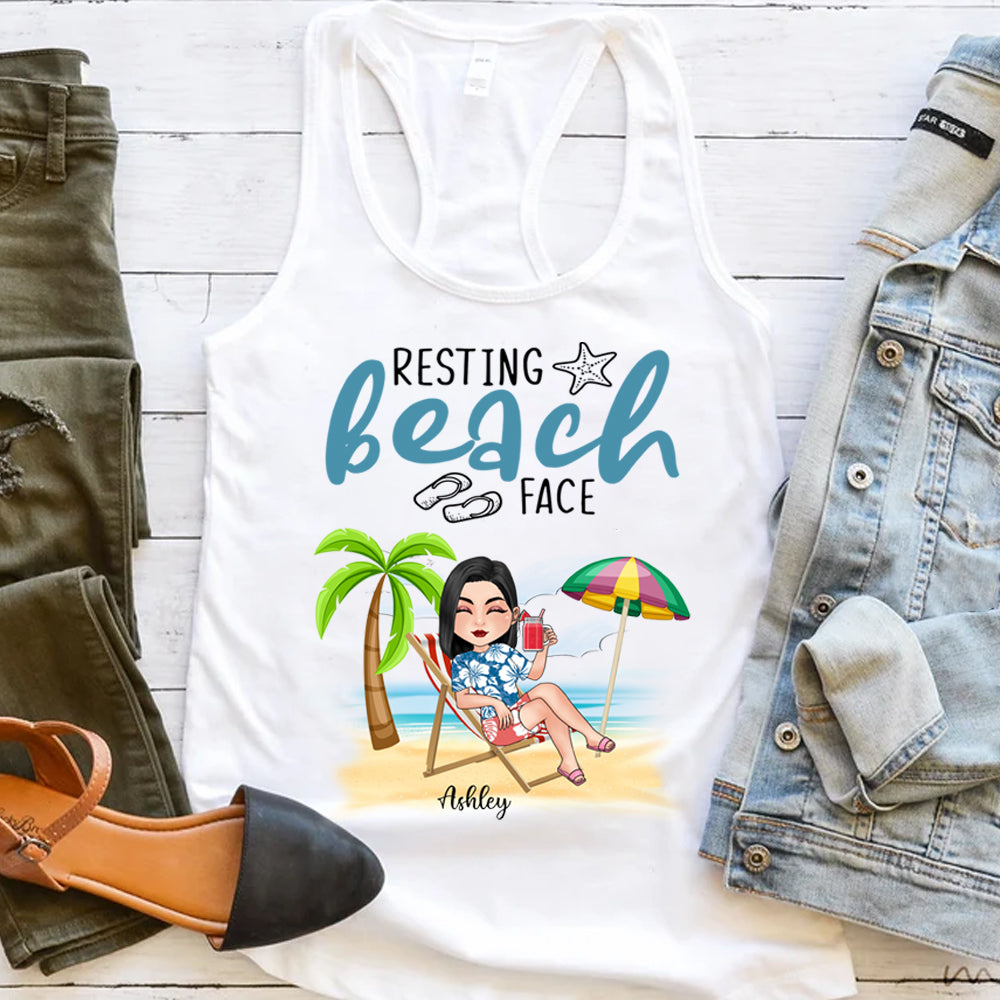 Bestie Custom Tank Top Resting Beach Face Personalized Best Friend Gift