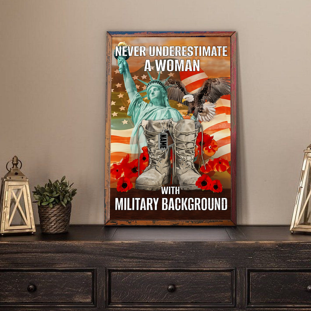 Veteran Custom Poster Never Underestima A Woman With Military Background Personalized Gift