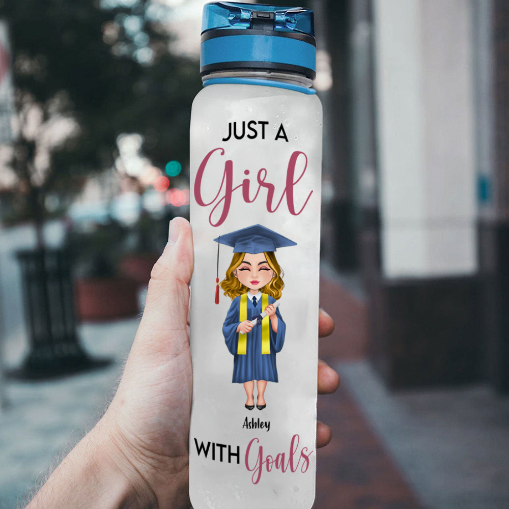 Graduate Custom Tracker Bottle A Girl With Goals God Says I Am Personalized Gift