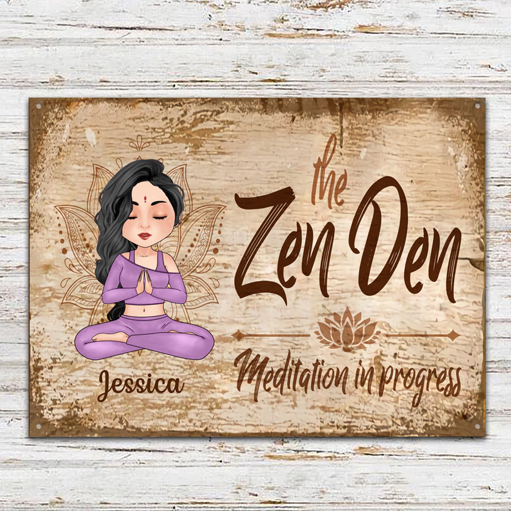 Yoga Room Custom Metal Sign The Zen Den Meditation In Progress Personalized Gift