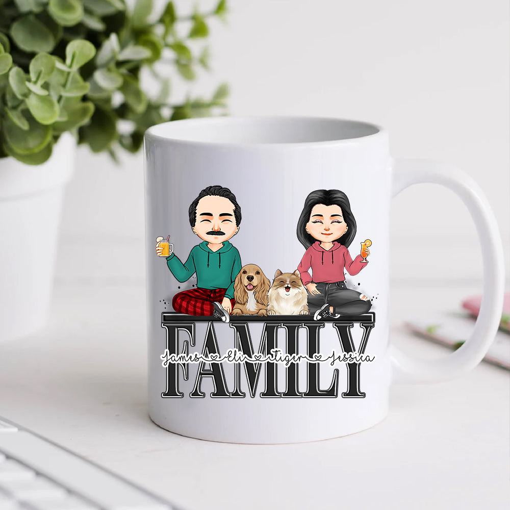 Couple Custom Mug Family With Pet Personalized Gift