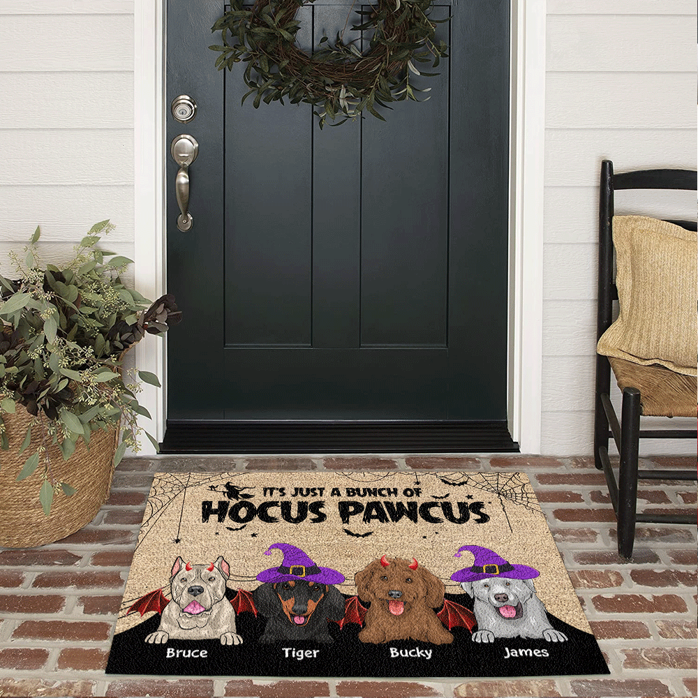 Dog Custom Doormat Just's A Bunch Of Hocus Pawcus Personalized Gift For Halloween