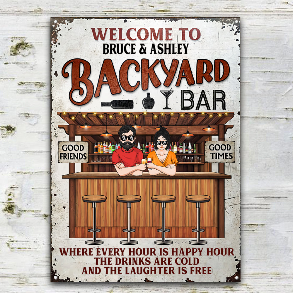 Backyard Bar Custom Metal Sign Where Every Hour Is Happy Hour Personalized Gift