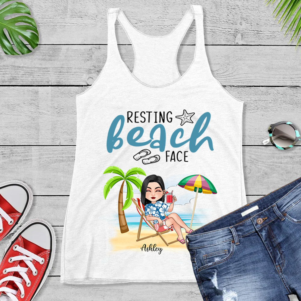 Bestie Custom Tank Top Resting Beach Face Personalized Best Friend Gift