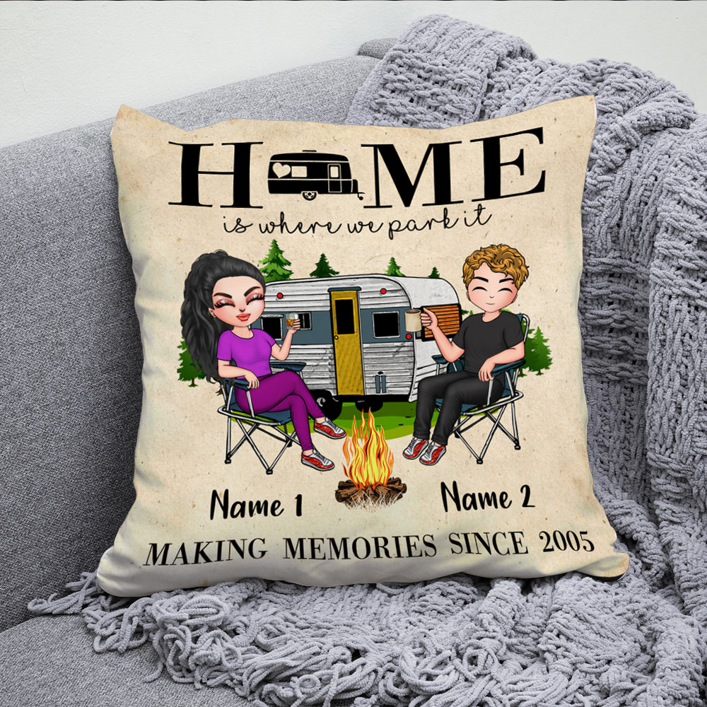 Camping Couple Custom Pillow Home Is Where We Park It Personalized Gift