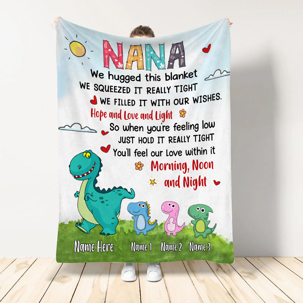 Grandma Custom Blanket Grom Grandkid We Hugged Squeezed So You Can Feel Our Love Personalized Gift