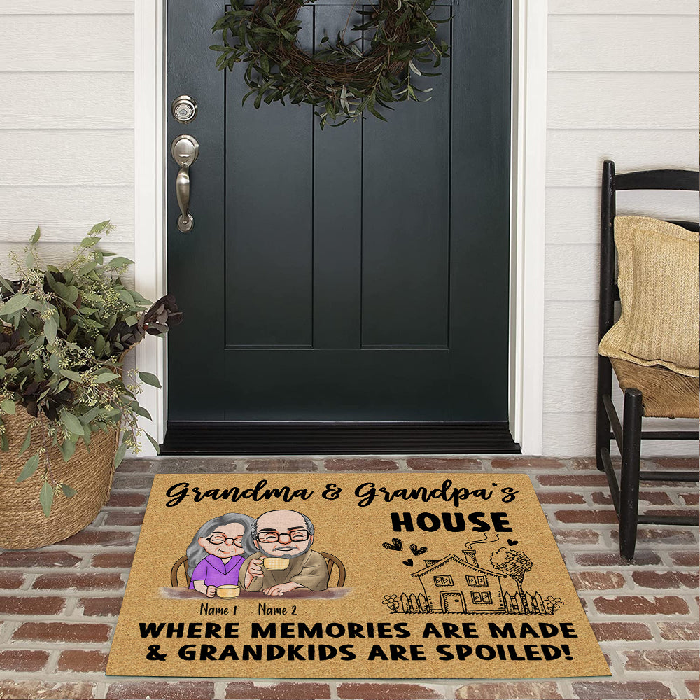 Grandparents Custom Doormat Where Memories Are Made Grandkids Are Spoiled Personalized Gift