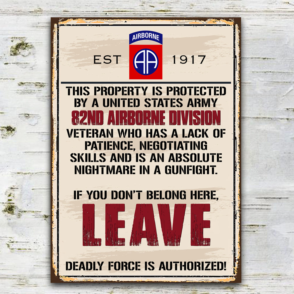 Veteran Custom Metal Sign This Property Is Protected By An Airborne Veteran Personalized Gift