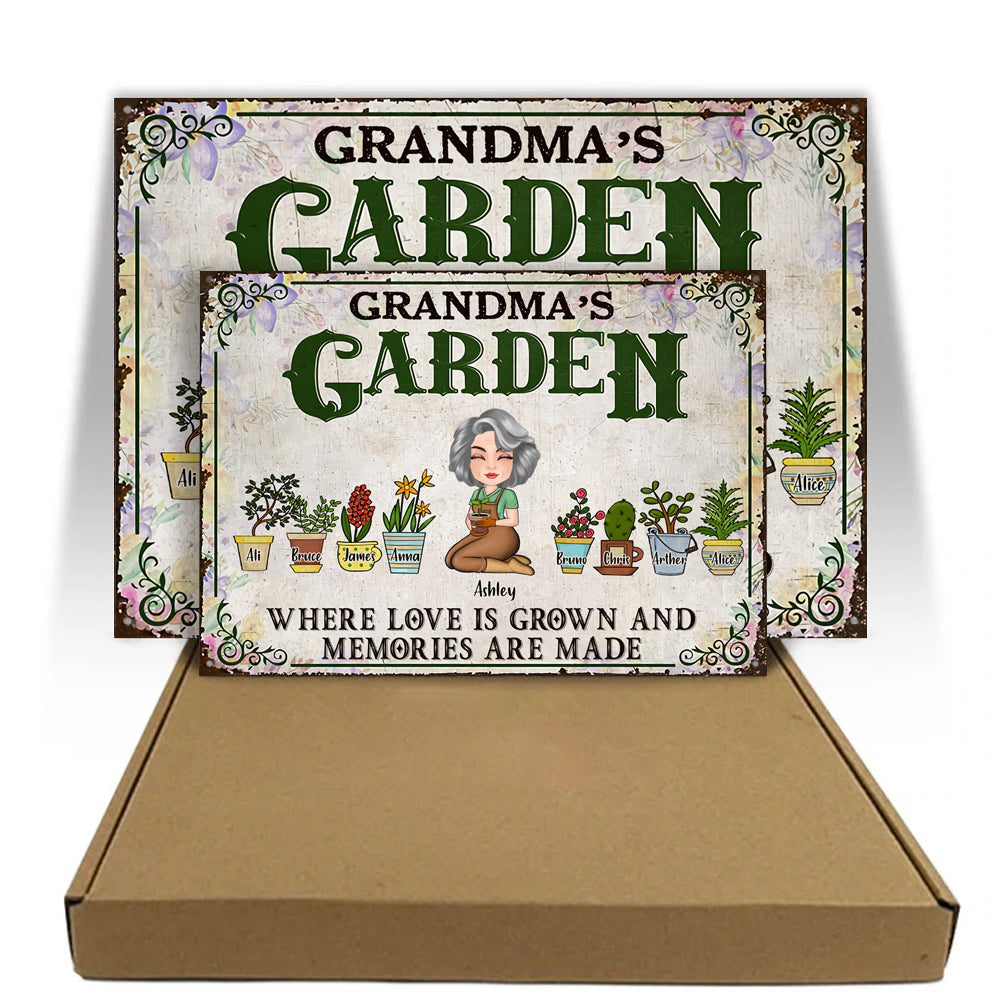 Grandma Garden Custom Metal sign Where Love Is Grown Personalized Gift