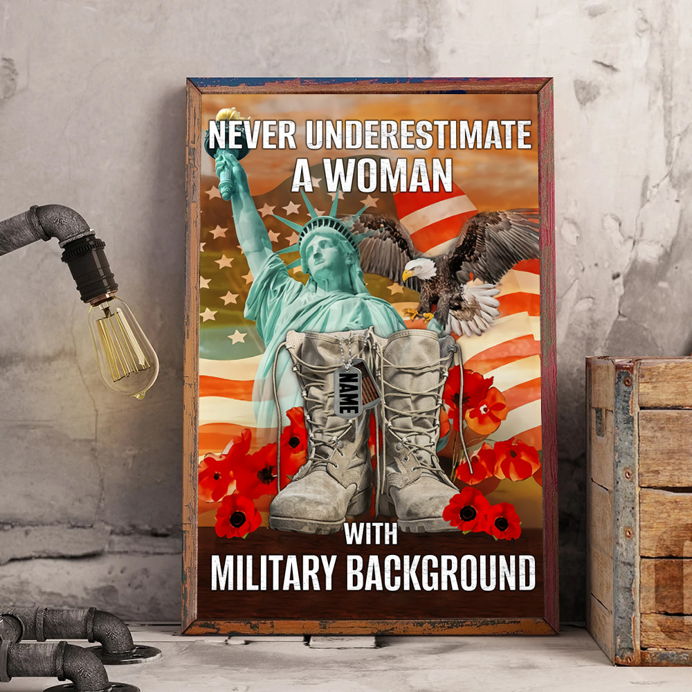 Veteran Custom Poster Never Underestima A Woman With Military Background Personalized Gift