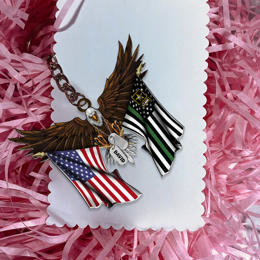 Veteran Custom Keychain Eagle Flag Personalized Gift