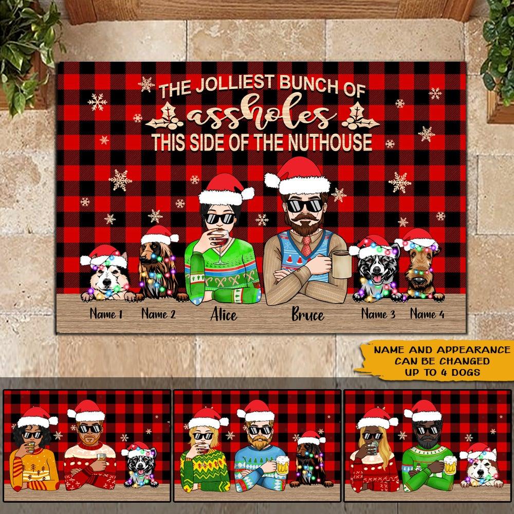 Dog Christmas Custom Doormat Jolliest Bunch Of Assholes Personalized Gift Dog Dad Dog Mom - PERSONAL84