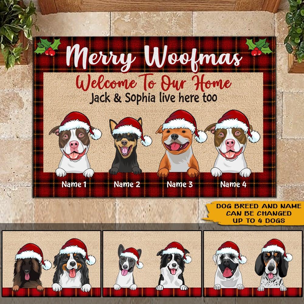 Dog Christmas Custom Doormat Merry Woofmas Welcome To Our Home Personalized Gift - PERSONAL84