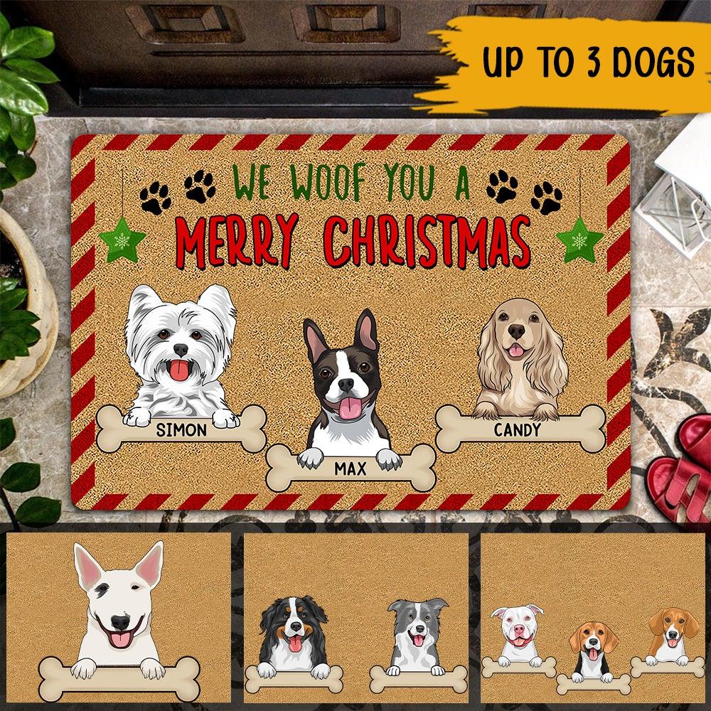 Dog Christmas Custom Doormat We Woof You A Merry Christmas Personalized Gift For Dog Lovers - PERSONAL84