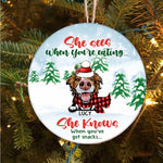 Dog Circle Ornament Personalized Name and Breed Dog He Sees When You're Eating - PERSONAL84