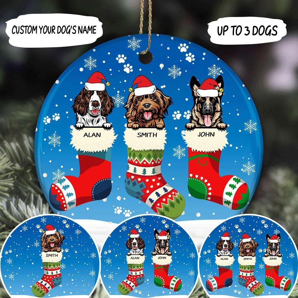 Dog Circle Ornament Personalized Name And Color Happy Holiday Dog Christmas Sock - PERSONAL84