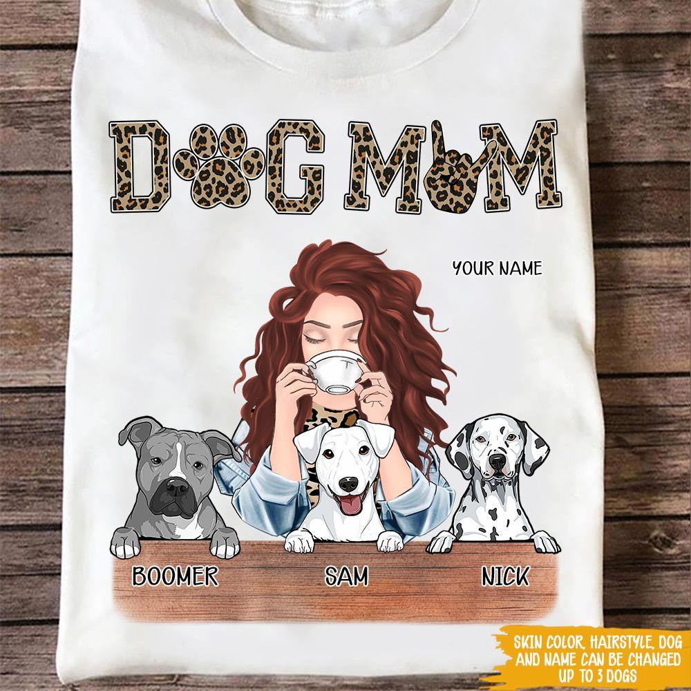 Dog Custom T Shirt Dog Mom Leopard Personalized Mother's Day Gift - PERSONAL84